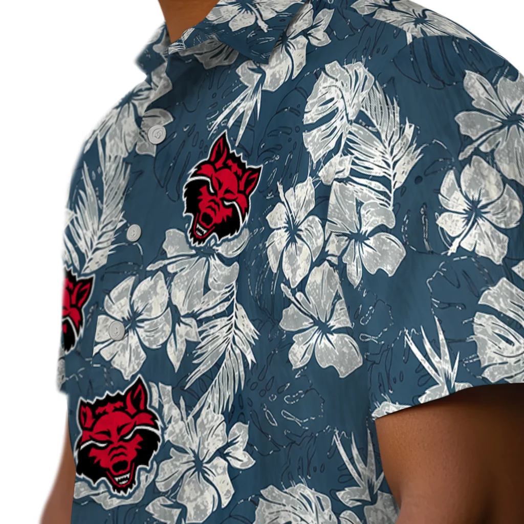 Arkansas State Red Wolves Hawaiian Shirt - Hibiscus Flowers arkansas state red wolves hibiscus flowers navy blue hawaiian shirts trendy