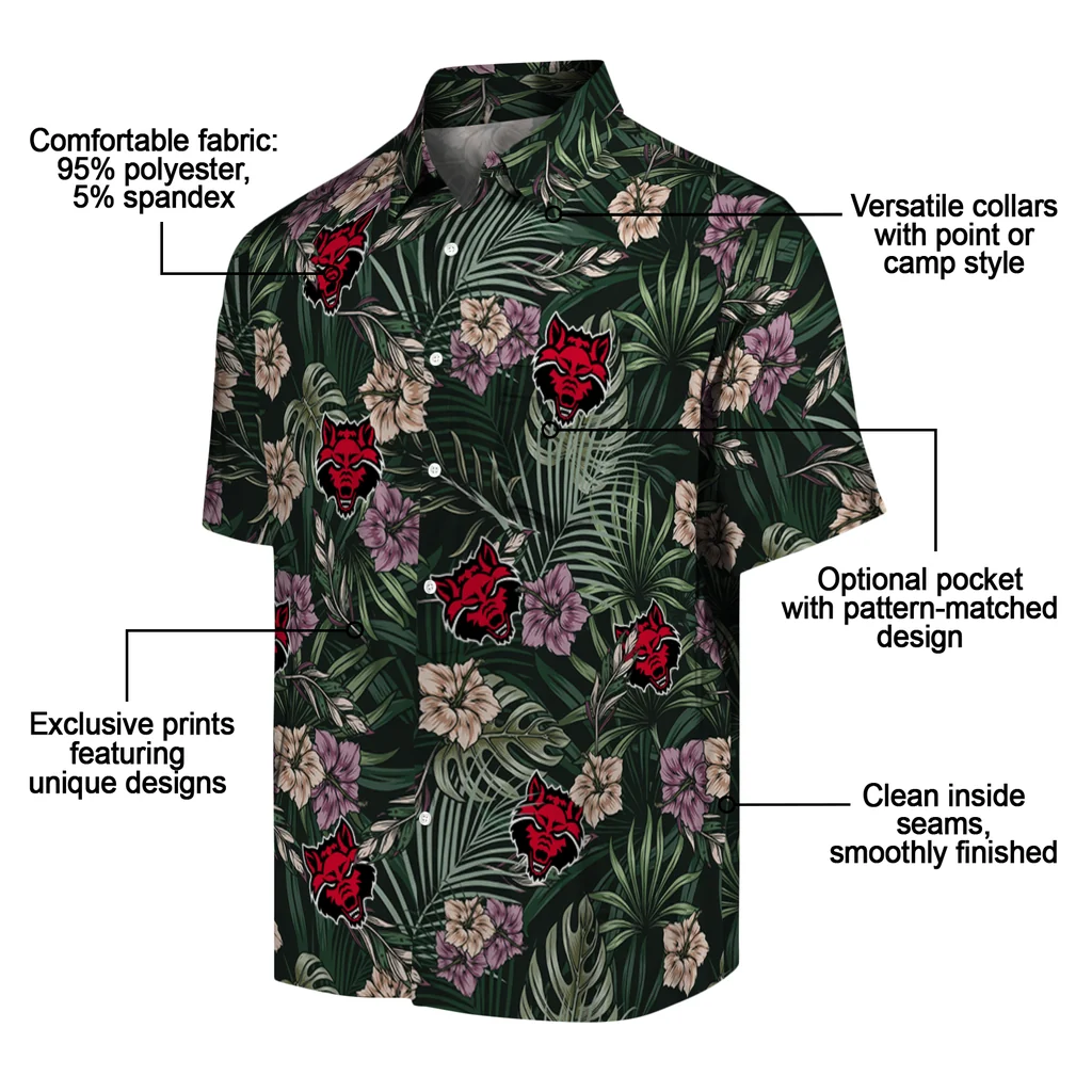 Arkansas State Red Wolves Hawaiian Shirt - Hibiscus Leaves Pattern arkansas state red wolves hibiscus leaves pattern green hawaiian shirts new arrival