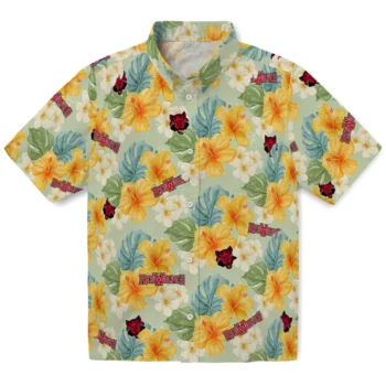 arkansas state red wolves hibiscus mood pale lime yellow hawaiian shirts best selling