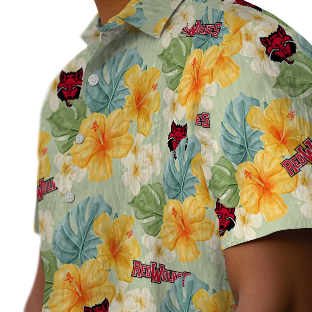 Arkansas State Red Wolves Hawaiian Shirt - Hibiscus Mood arkansas state red wolves hibiscus mood pale lime yellow hawaiian shirts trendy