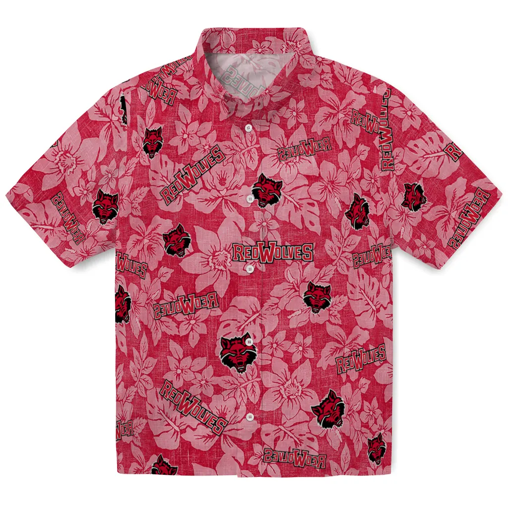 Arkansas State Red Wolves Hawaiian Shirt - Hibiscus Oasis arkansas state red wolves hibiscus oasis scarlet hawaiian shirts best selling