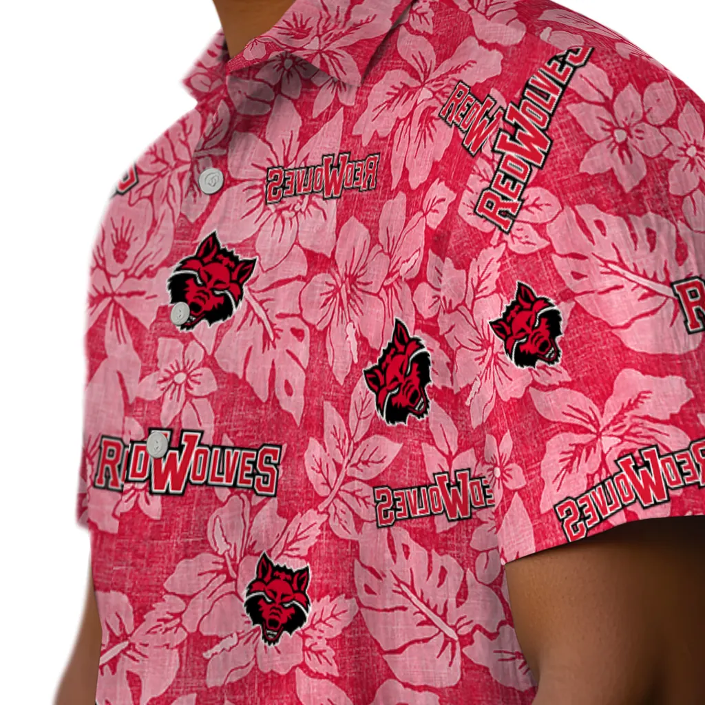Arkansas State Red Wolves Hawaiian Shirt - Hibiscus Oasis arkansas state red wolves hibiscus oasis scarlet hawaiian shirts trendy