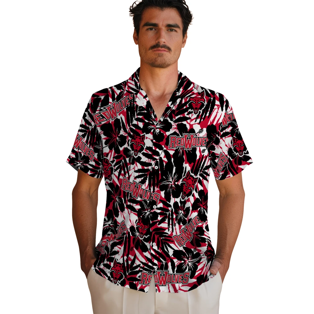 Arkansas State Red Wolves Hawaiian Shirt - Hibiscus Overlay arkansas state red wolves hibiscus overlay hawaiian shirts fashion forward