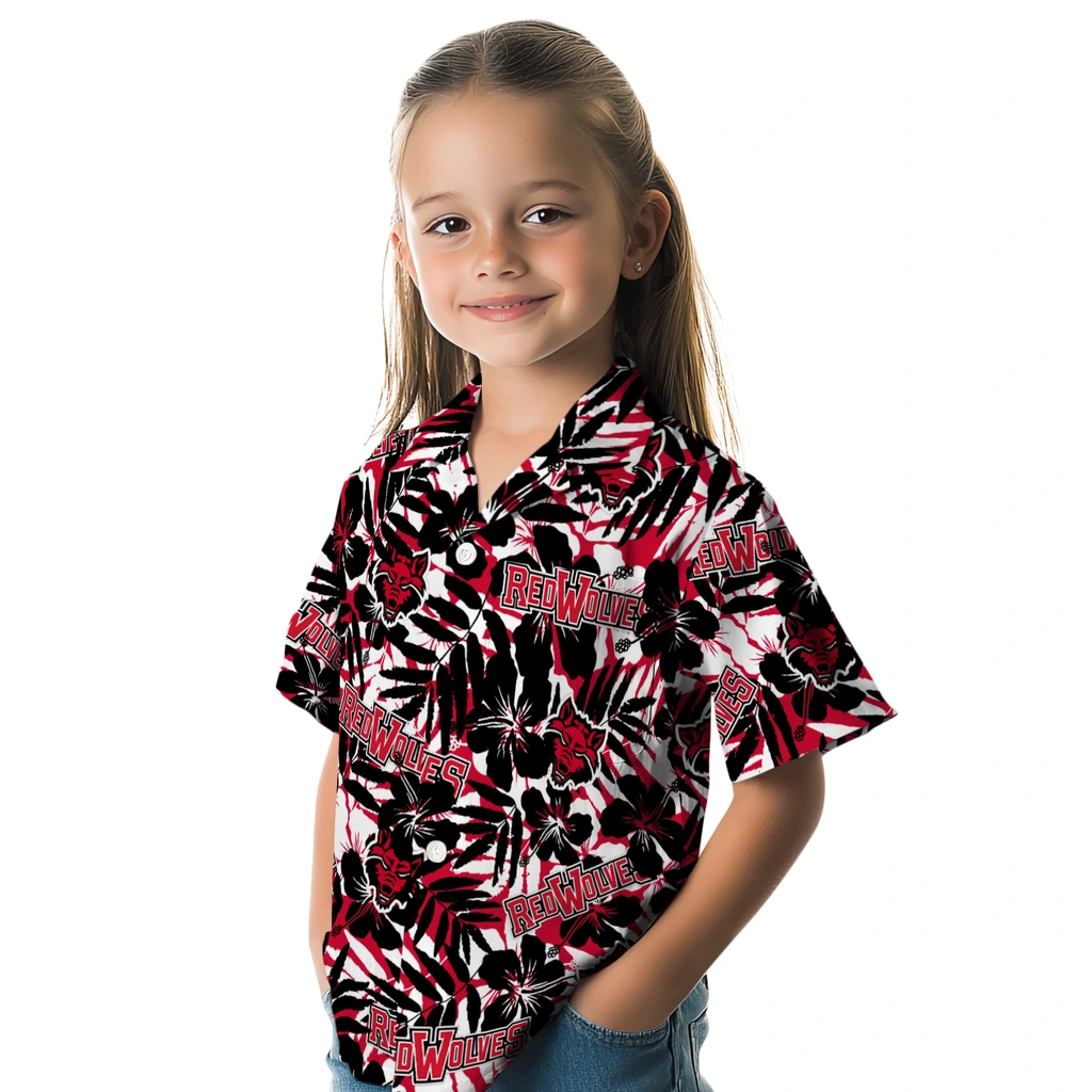 Arkansas State Red Wolves Hawaiian Shirt - Hibiscus Overlay arkansas state red wolves hibiscus overlay hawaiian shirts premium grade