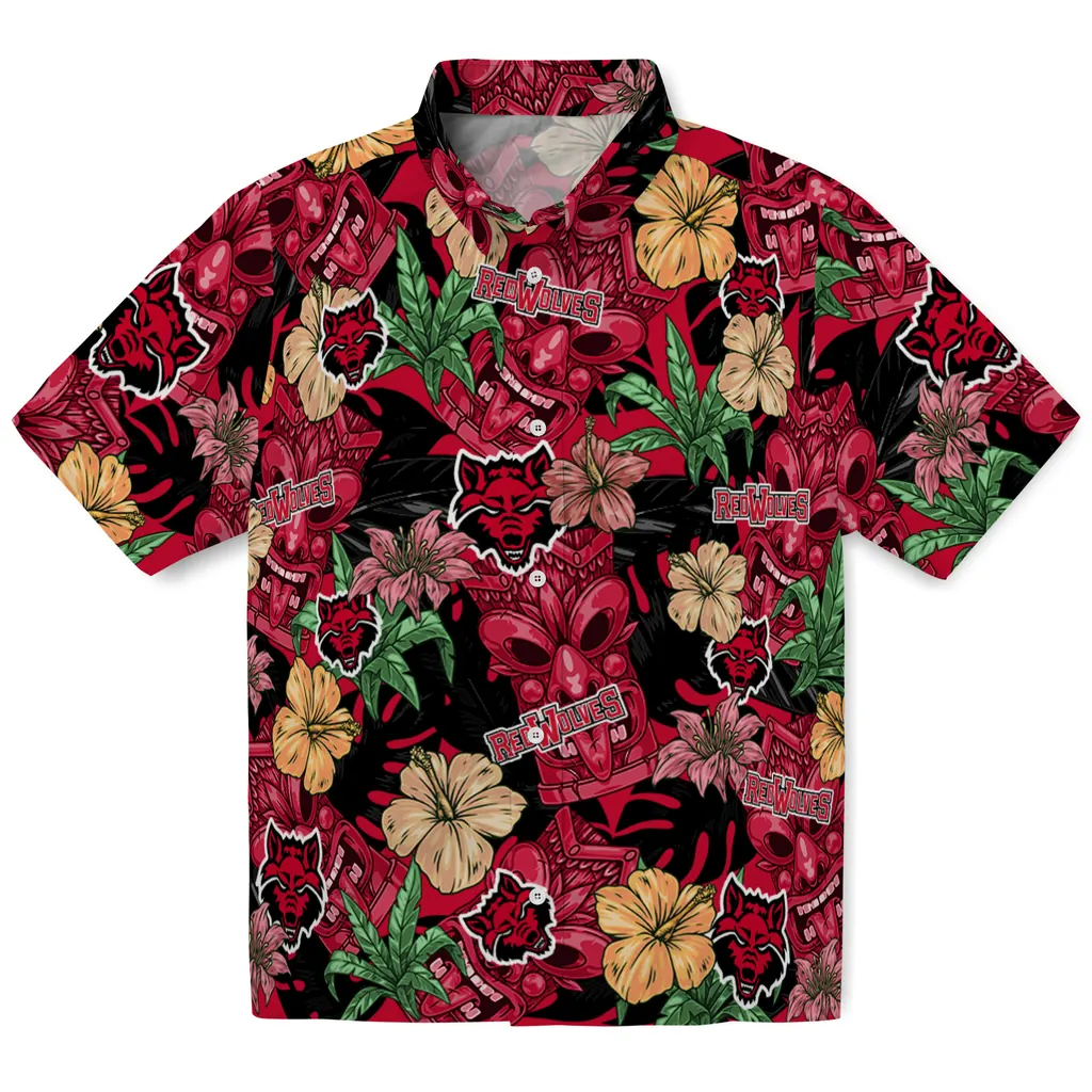 Arkansas State Red Wolves Hawaiian Shirt - Hibiscus Tiki Jungle arkansas state red wolves tiki jungle scarlet hawaiian shirts best selling