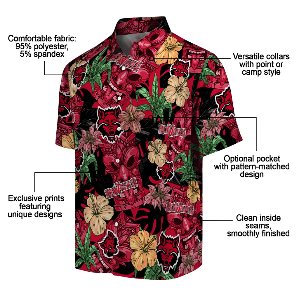 Arkansas State Red Wolves Hawaiian Shirt - Hibiscus Tiki Jungle arkansas state red wolves tiki jungle scarlet hawaiian shirts new arrival