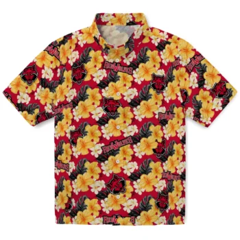 arkansas state red wolves hibiscus tropics scarlet yellow hawaiian shirts best selling
