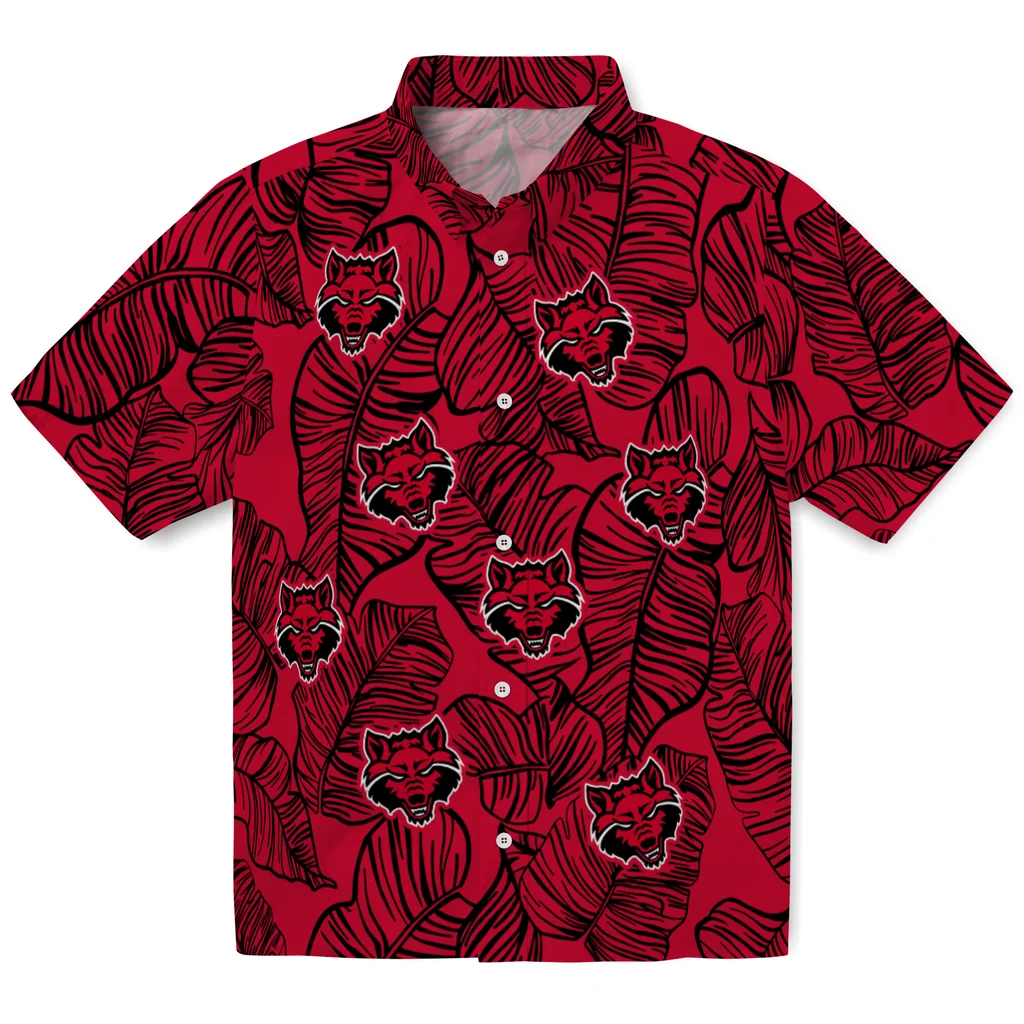 Arkansas State Red Wolves Hawaiian Shirt - Leaf Outline arkansas state red wolves leaf outline scarlet hawaiian shirts best selling