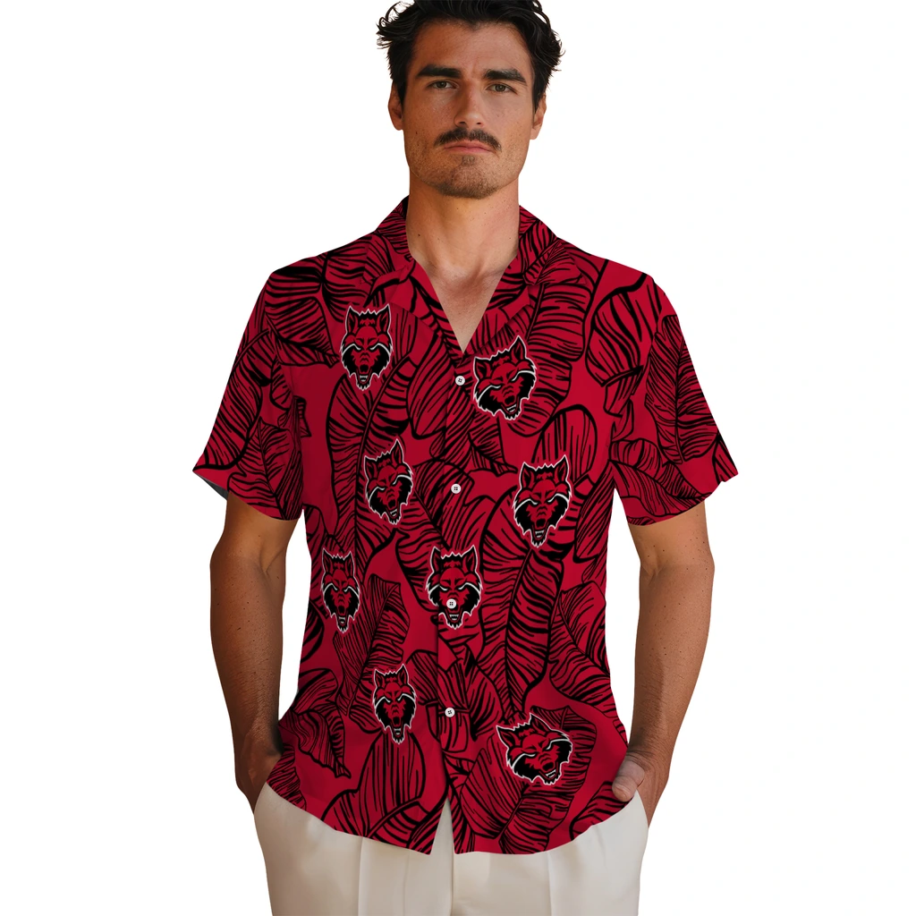 Arkansas State Red Wolves Hawaiian Shirt - Leaf Outline arkansas state red wolves leaf outline scarlet hawaiian shirts fashion forward