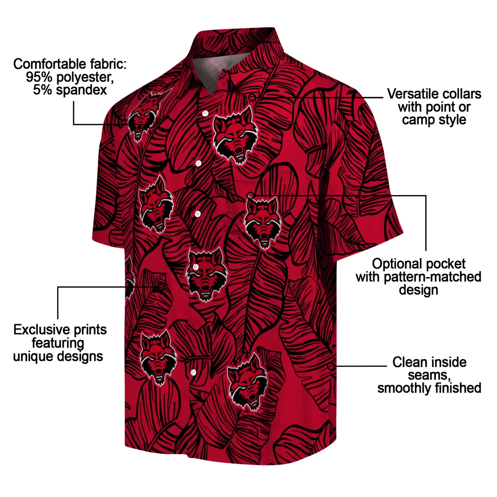 Arkansas State Red Wolves Hawaiian Shirt - Leaf Outline arkansas state red wolves leaf outline scarlet hawaiian shirts new arrival