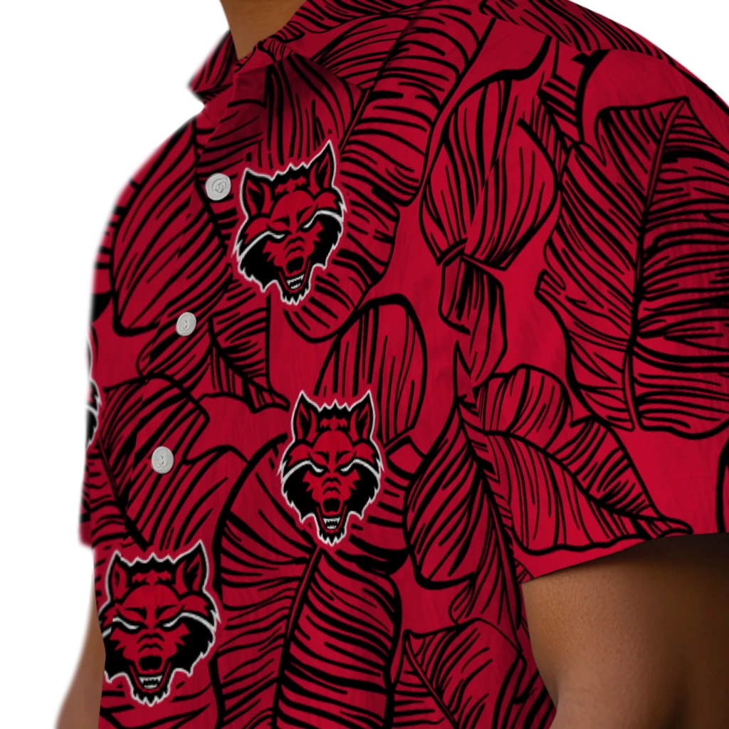 Arkansas State Red Wolves Hawaiian Shirt - Leaf Outline arkansas state red wolves leaf outline scarlet hawaiian shirts trendy