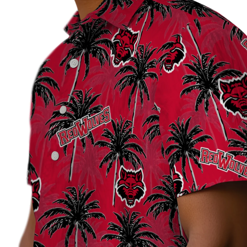 Arkansas State Red Wolves Hawaiian Shirt - Palm Tree Motif arkansas state red wolves palm grove scarlet hawaiian shirts trendy