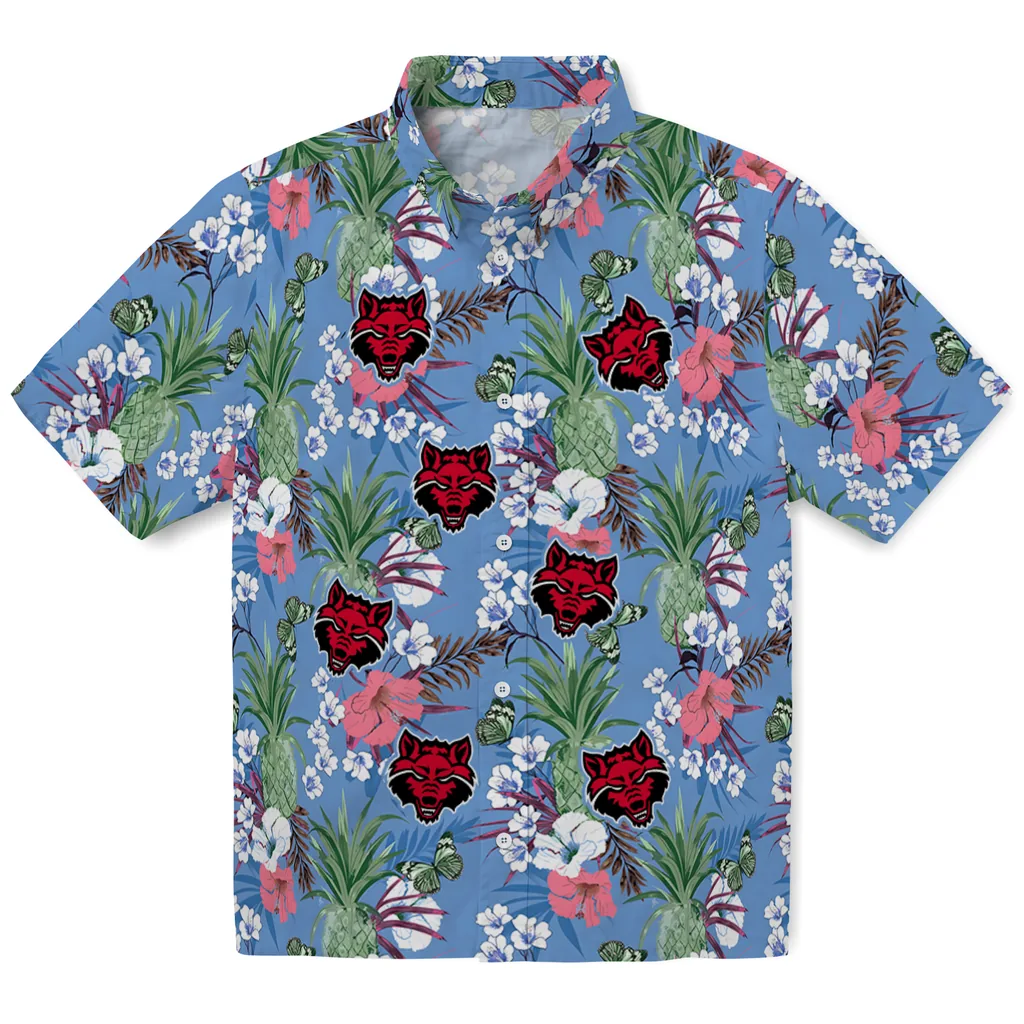 Arkansas State Red Wolves Hawaiian Shirt - Pineapple Bouquet arkansas state red wolves pineapple bouquet best sky blue hawaiian shirts best selling