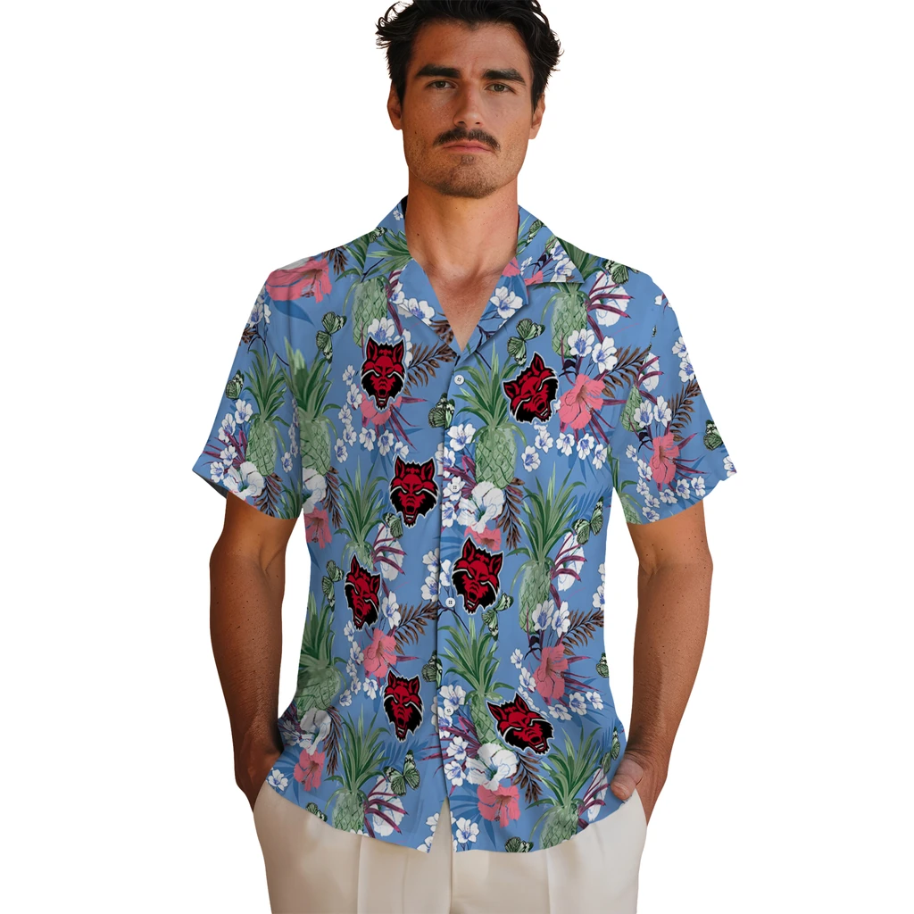 Arkansas State Red Wolves Hawaiian Shirt - Pineapple Bouquet arkansas state red wolves pineapple bouquet best sky blue hawaiian shirts fashion forward