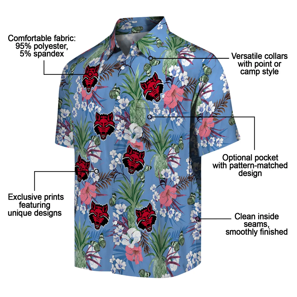 Arkansas State Red Wolves Hawaiian Shirt - Pineapple Bouquet arkansas state red wolves pineapple bouquet best sky blue hawaiian shirts new arrival