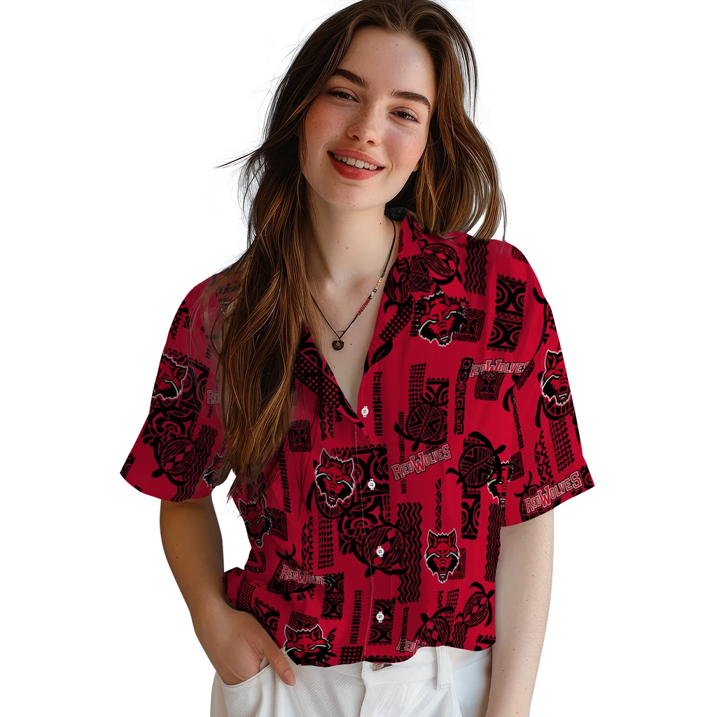 Arkansas State Red Wolves Hawaiian Shirt - Turtle Lines arkansas state red wolves turtle lines scarlet hawaiian shirts latest model