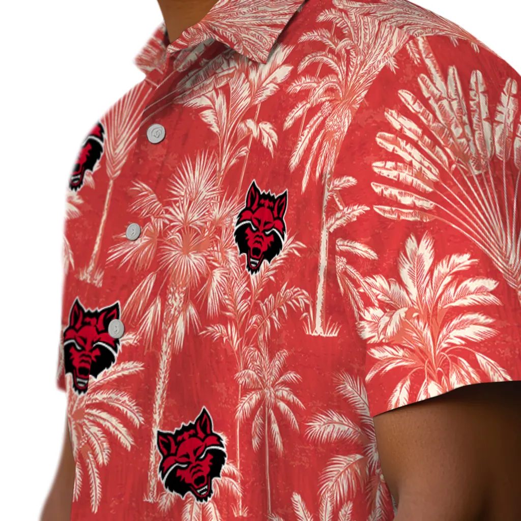 Arkansas State Red Wolves Hawaiian Shirt - Vintage Palm Tree arkansas state red wolves palm shadows scarlet hawaiian shirts trendy