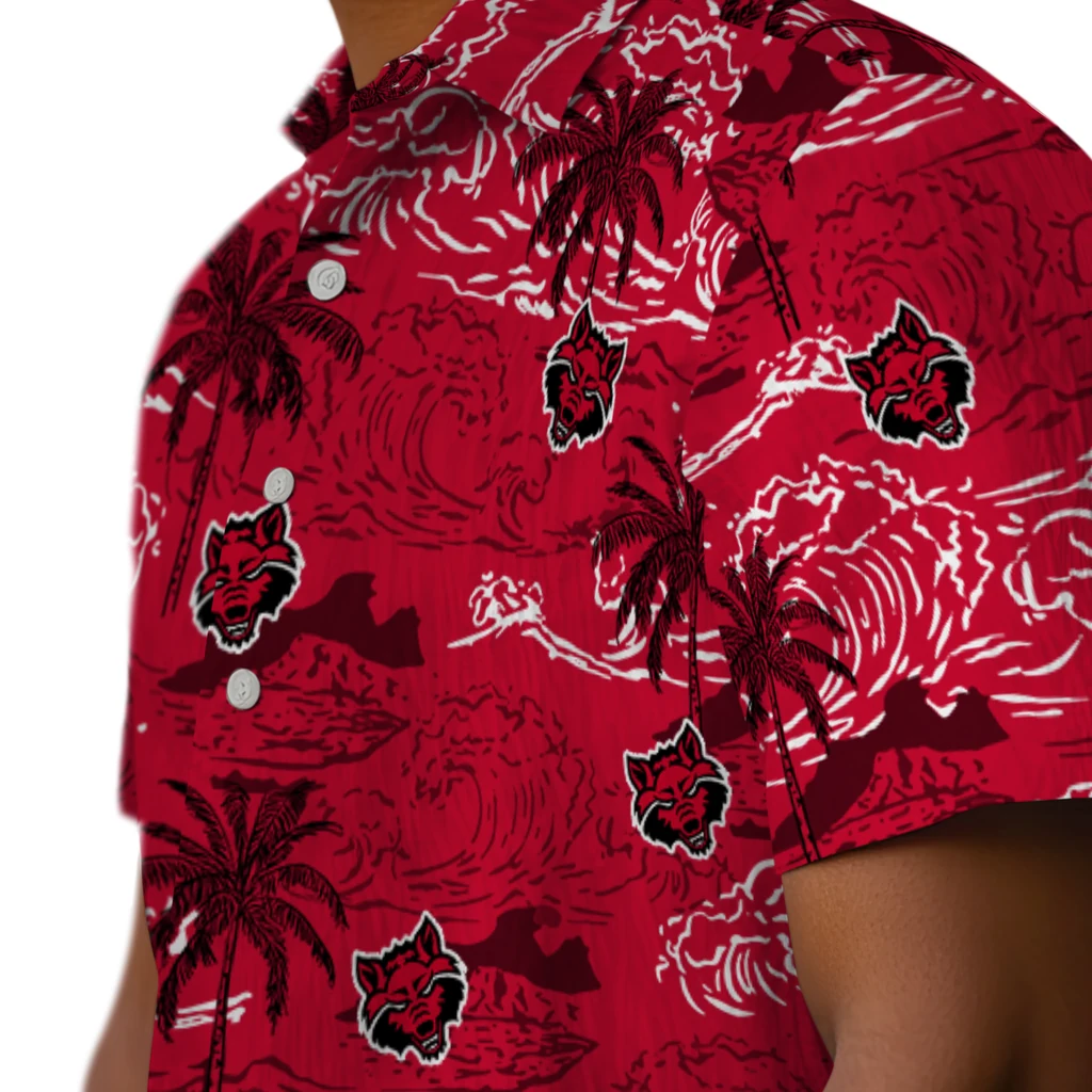 Arkansas State Red Wolves Hawaiian Shirt - Wave Palm arkansas state red wolves wave palm scarlet hawaiian shirts trendy