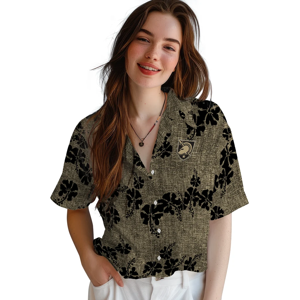 Army Black Knights Hawaiian Shirt - 50th State Flower army black knights hibiscus petals gold hawaiian shirts latest model