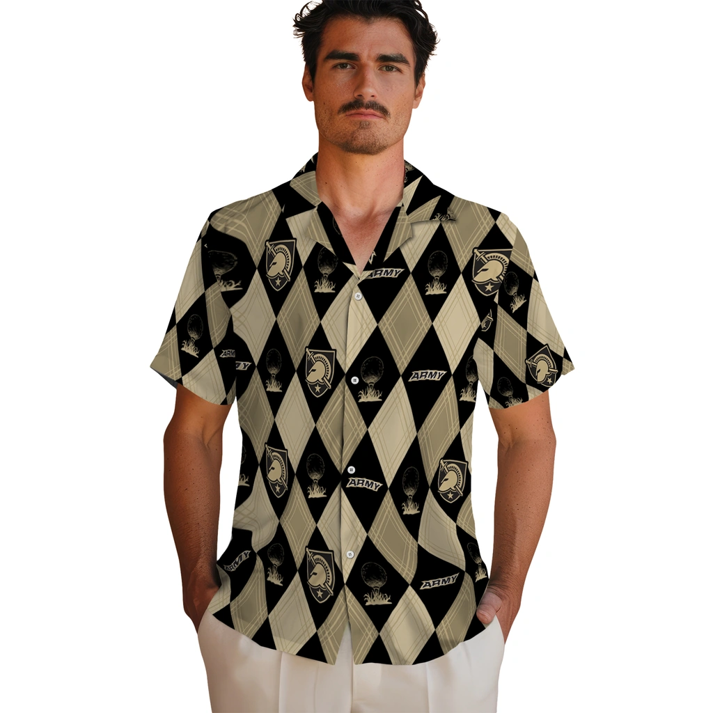 Army Black Knights Hawaiian Shirt - Golfing Plaid army black knights balloon plaid gold hawaiian shirts fashion forward