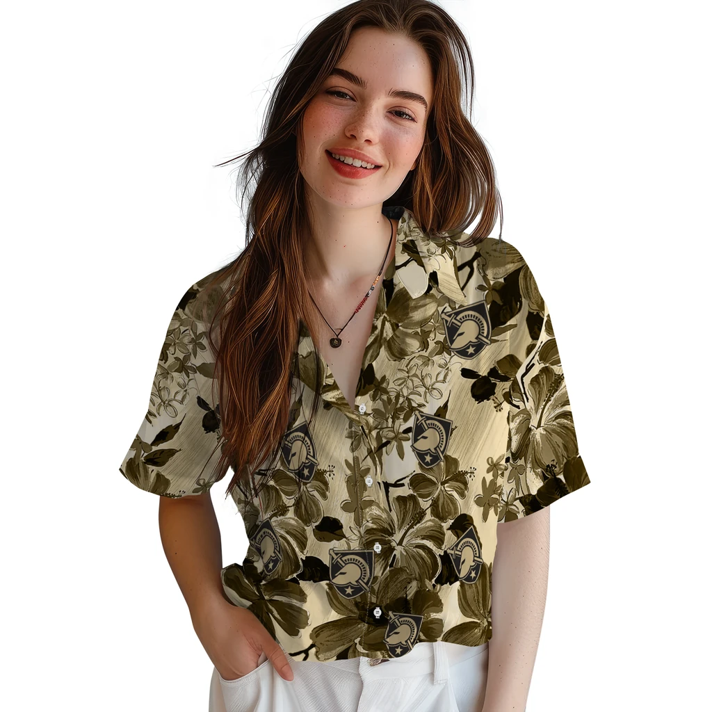 Army Black Knights Hawaiian Shirt - Hibiscus Arrangement army black knights hibiscus arrangement gold hawaiian shirts latest model