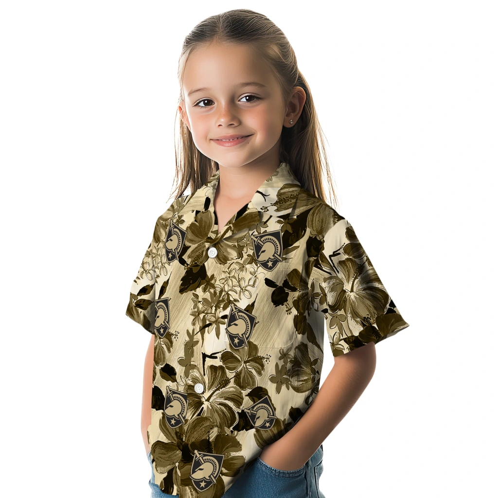 Army Black Knights Hawaiian Shirt - Hibiscus Arrangement army black knights hibiscus arrangement gold hawaiian shirts premium grade