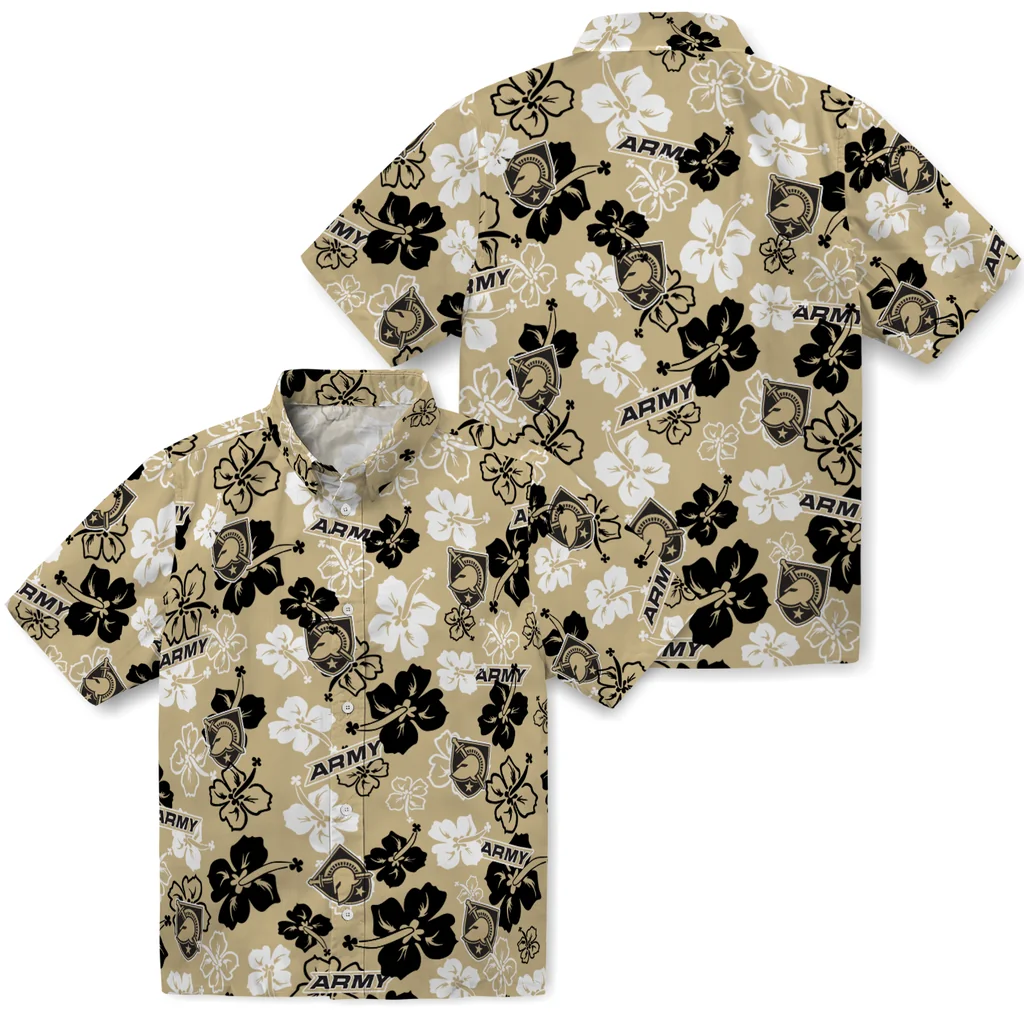 Army Black Knights Hawaiian Shirt - Hibiscus Flower Design army black knights hibiscus bloom gold hawaiian shirts high quality