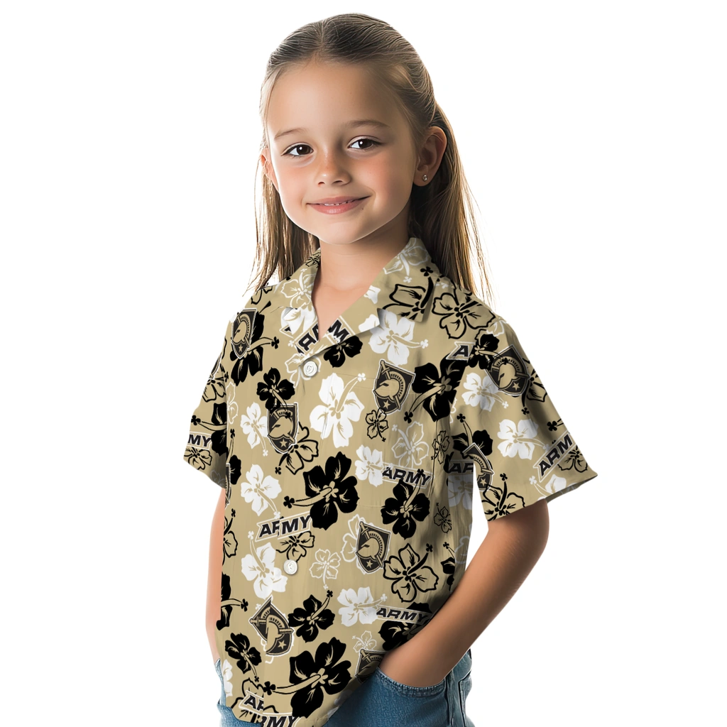 Army Black Knights Hawaiian Shirt - Hibiscus Flower Design army black knights hibiscus bloom gold hawaiian shirts premium grade