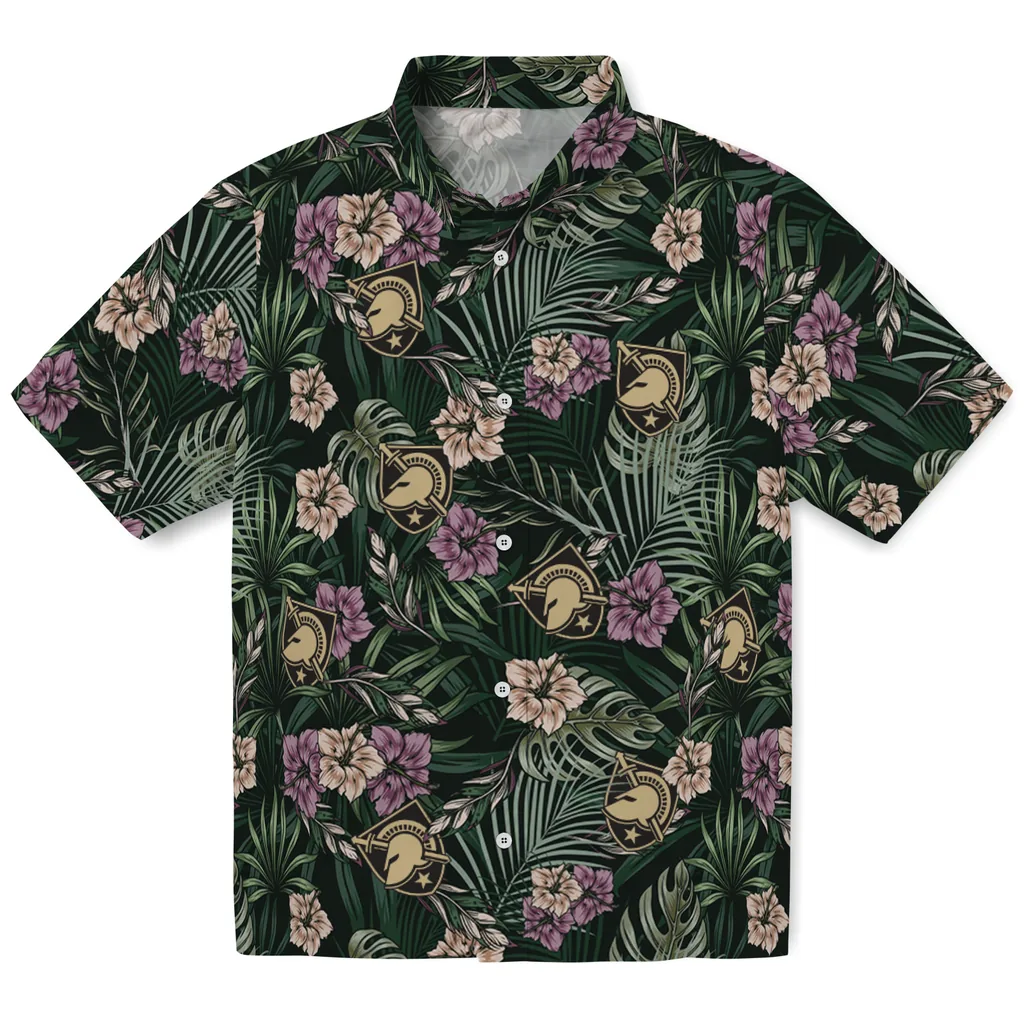 Army Black Knights Hawaiian Shirt - Hibiscus Leaves Pattern army black knights hibiscus leaves pattern green hawaiian shirts best selling