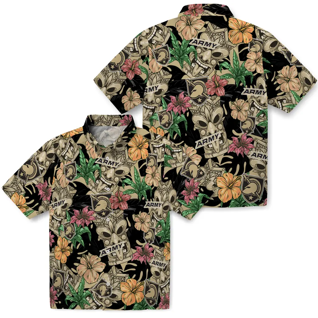 Army Black Knights Hawaiian Shirt - Hibiscus Tiki Jungle army black knights tiki jungle gold hawaiian shirts high quality