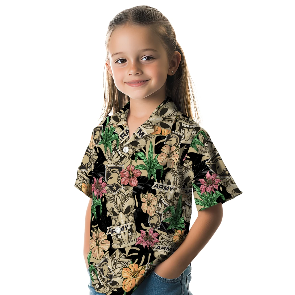 Army Black Knights Hawaiian Shirt - Hibiscus Tiki Jungle army black knights tiki jungle gold hawaiian shirts premium grade