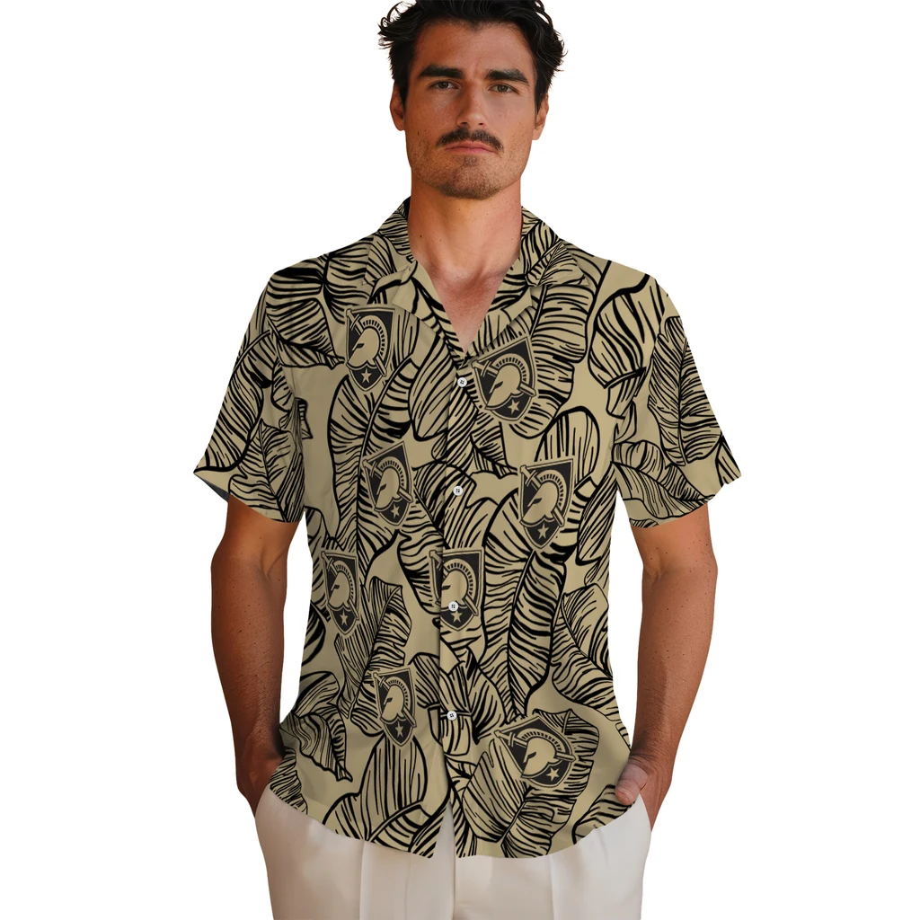 Army Black Knights Hawaiian Shirt - Leaf Outline army black knights leaf outline gold hawaiian shirts fashion forward