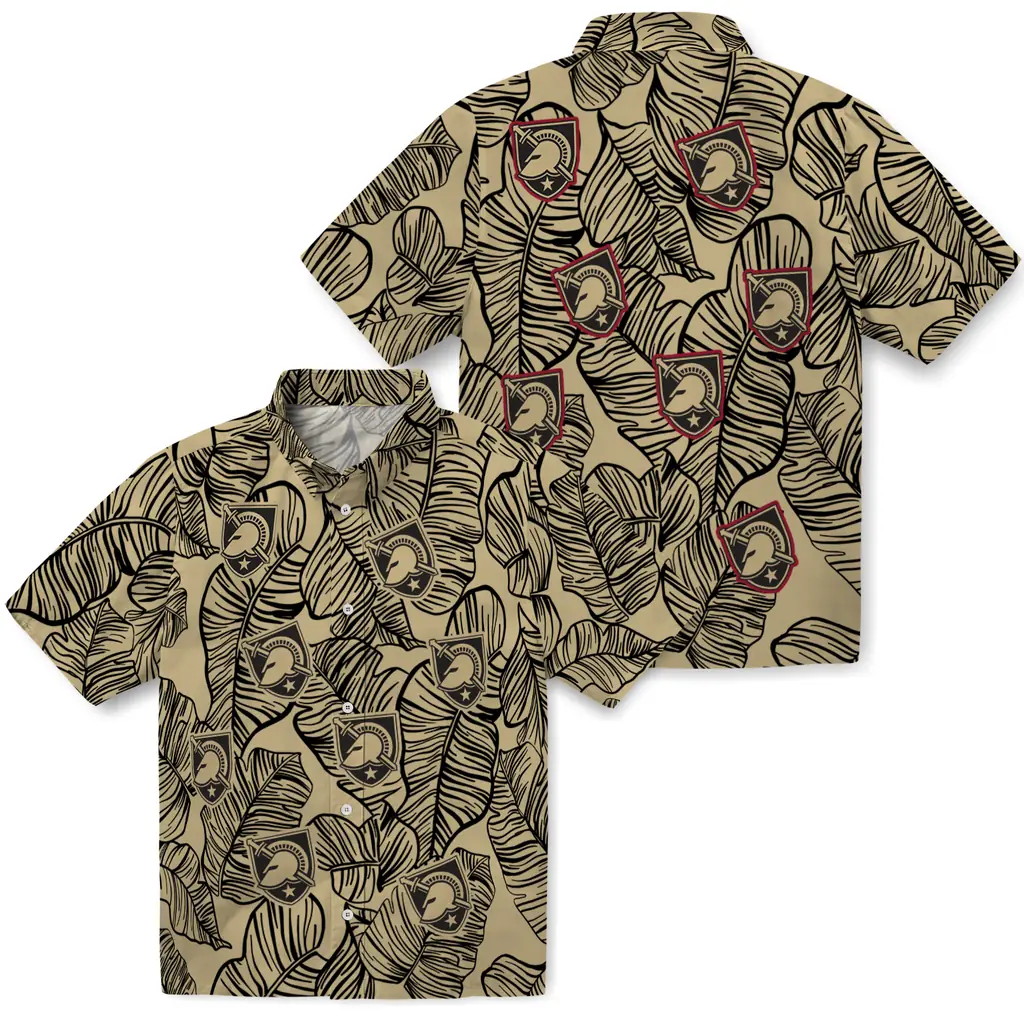 Army Black Knights Hawaiian Shirt - Leaf Outline army black knights leaf outline gold hawaiian shirts high quality