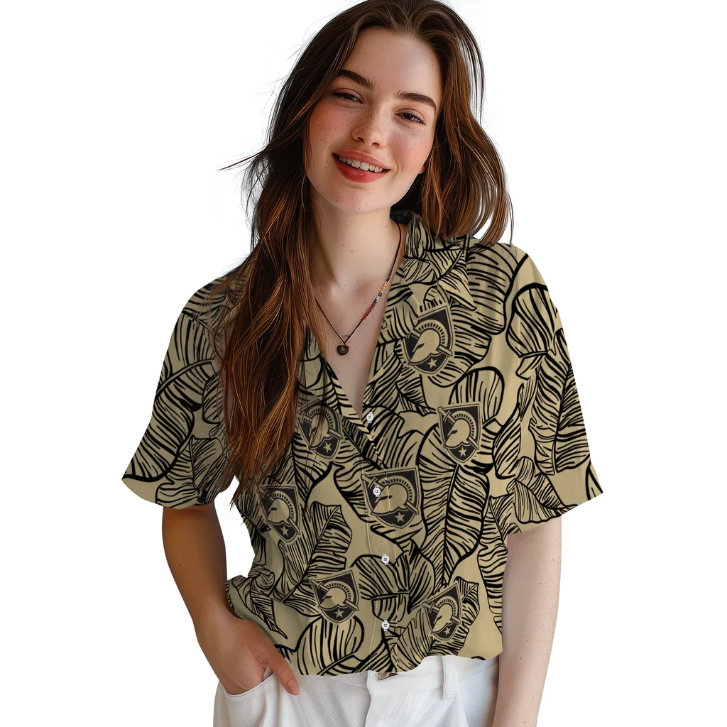 Army Black Knights Hawaiian Shirt - Leaf Outline army black knights leaf outline gold hawaiian shirts latest model
