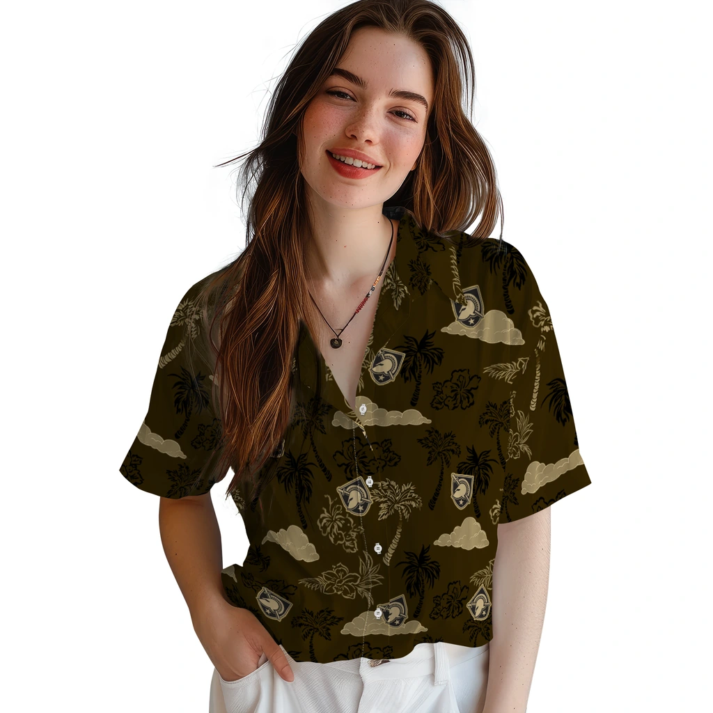 Army Black Knights Hawaiian Shirt - Palm And Clouds army black knights palm and clouds gold hawaiian shirts latest model