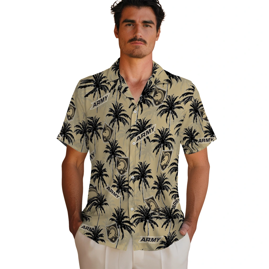 Army Black Knights Hawaiian Shirt - Palm Tree Motif army black knights palm grove gold hawaiian shirts fashion forward