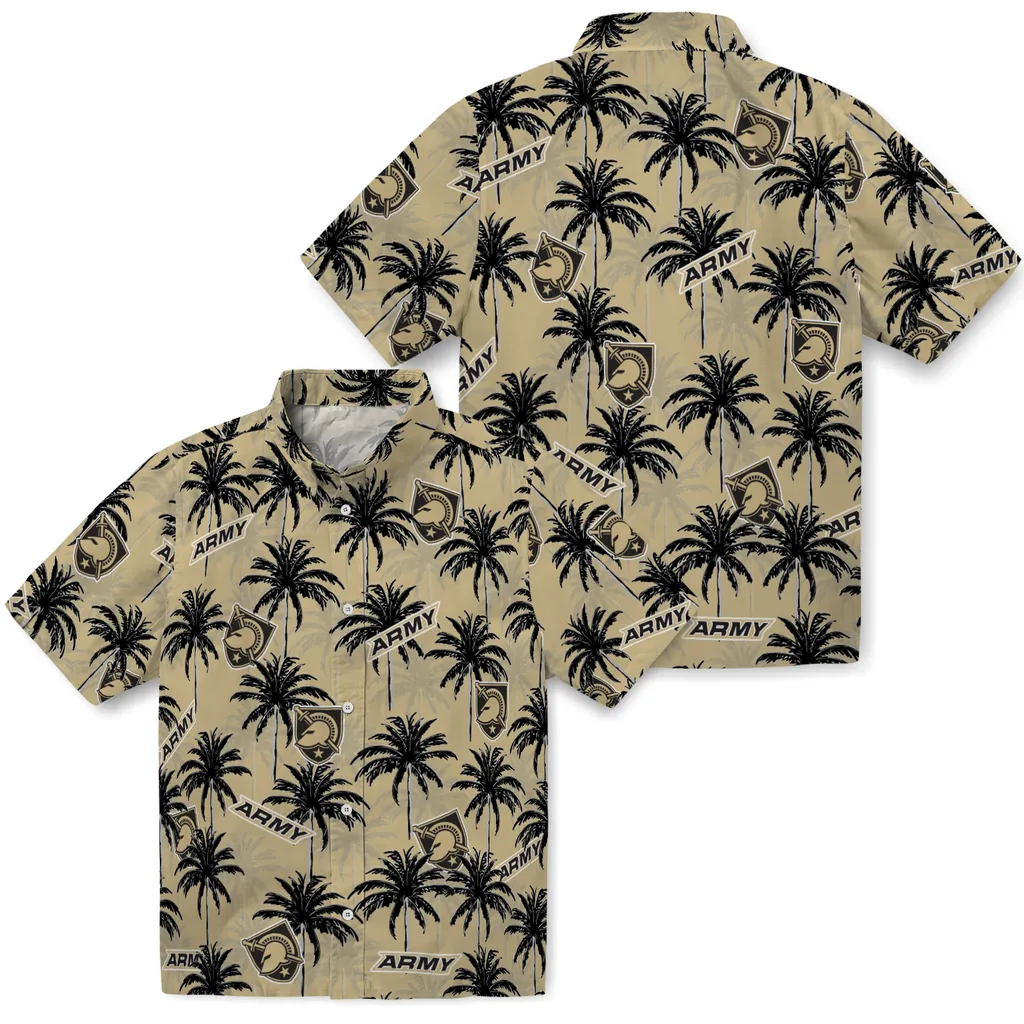 Army Black Knights Hawaiian Shirt - Palm Tree Motif army black knights palm grove gold hawaiian shirts high quality