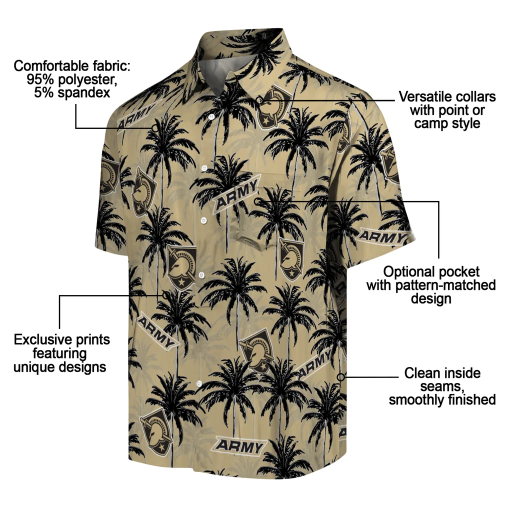Army Black Knights Hawaiian Shirt - Palm Tree Motif army black knights palm grove gold hawaiian shirts new arrival