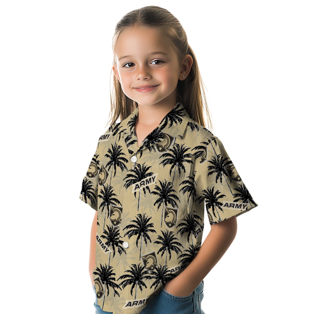 Army Black Knights Hawaiian Shirt - Palm Tree Motif army black knights palm grove gold hawaiian shirts premium grade