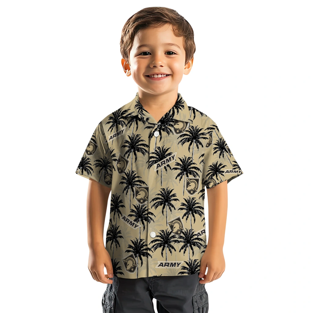 Army Black Knights Hawaiian Shirt - Palm Tree Motif army black knights palm grove gold hawaiian shirts top rated