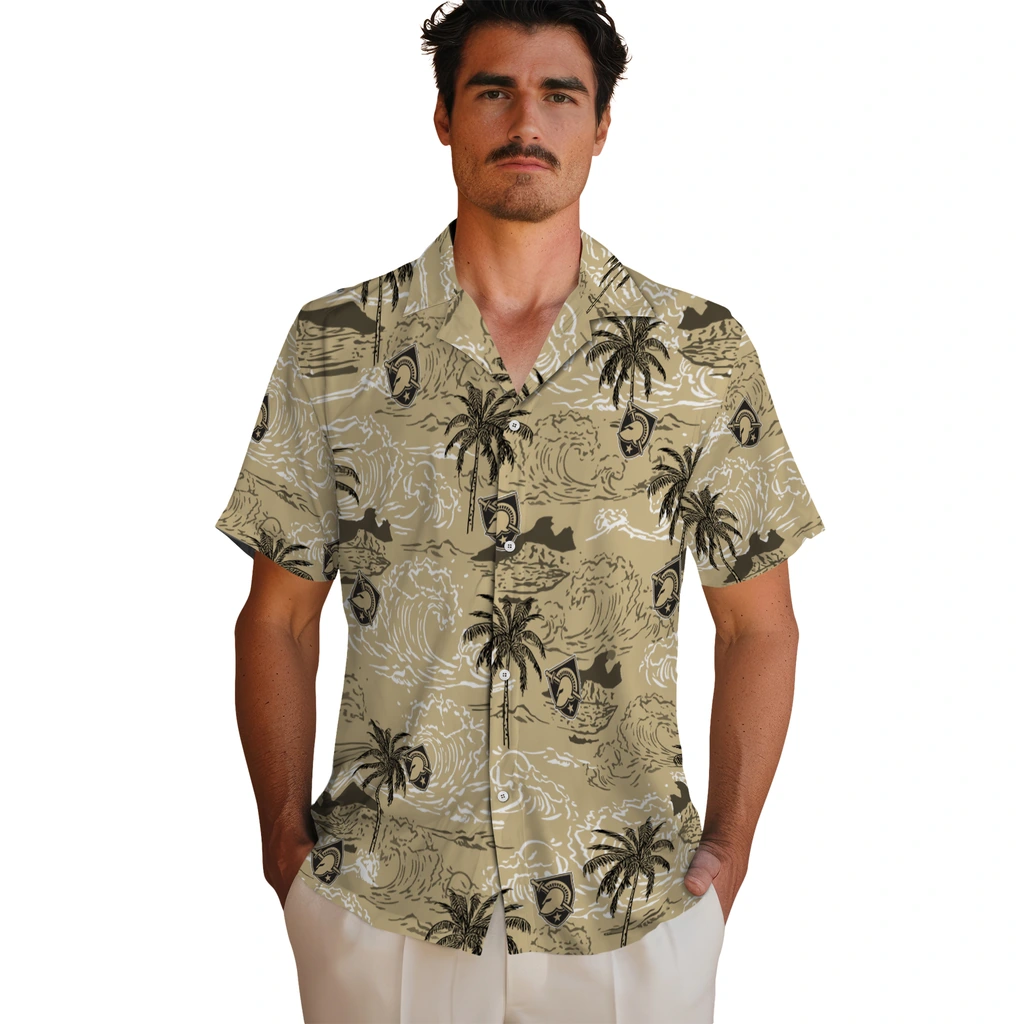 Army Black Knights Hawaiian Shirt - Wave Palm army black knights wave palm gold hawaiian shirts fashion forward