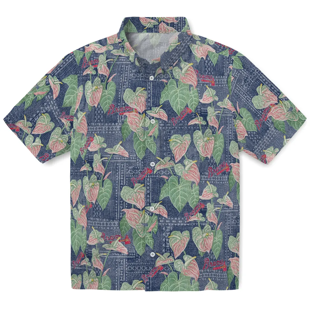 Atlanta Braves Hawaiian Shirt - Anthurium Overlay atlanta braves anthurium overlay navy hawaiian shirts best selling