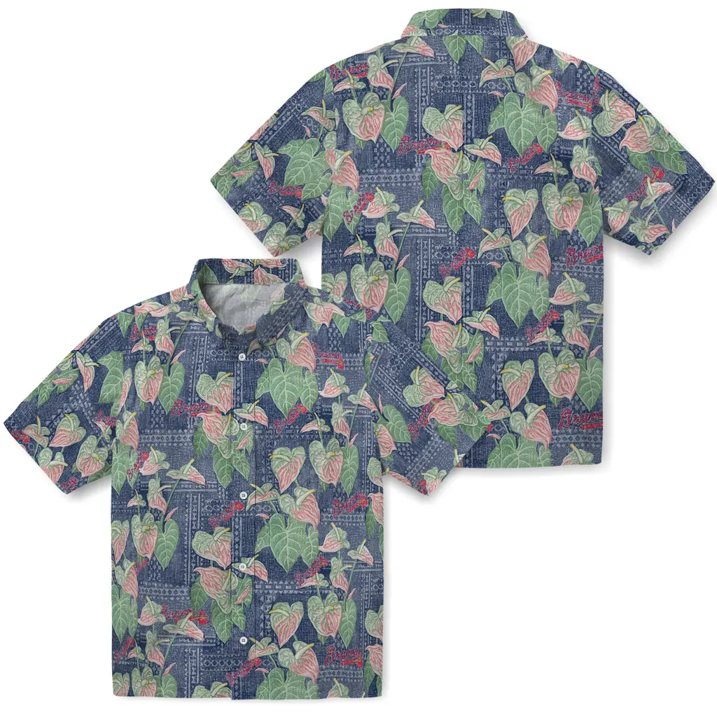 Atlanta Braves Hawaiian Shirt - Anthurium Overlay atlanta braves anthurium overlay navy hawaiian shirts high quality