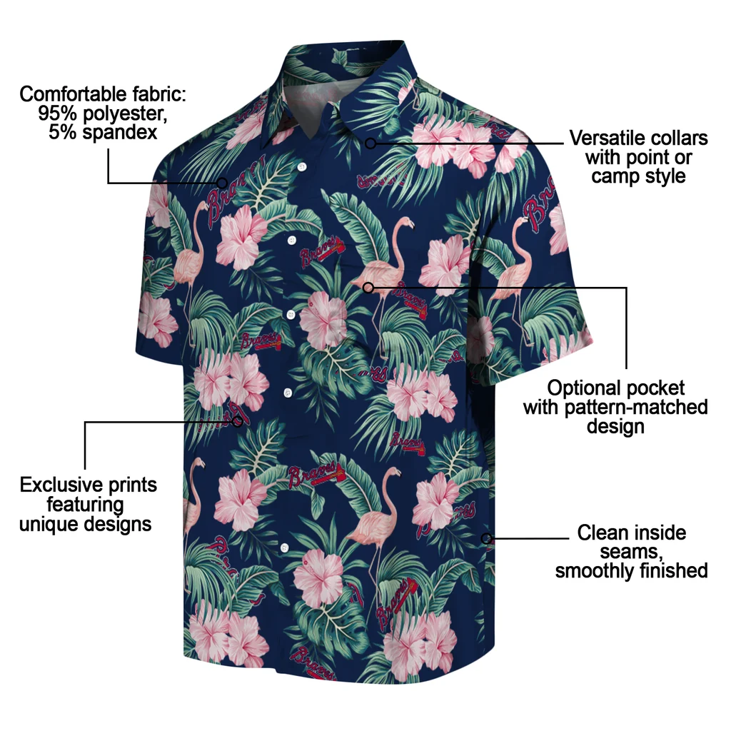 Atlanta Braves Hawaiian Shirt - Flamingo and Hibiscus atlanta braves flamingo palms navy hawaiian shirts new arrival