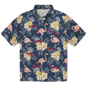 atlanta braves flamingo hibiscus navy hawaiian shirts best selling