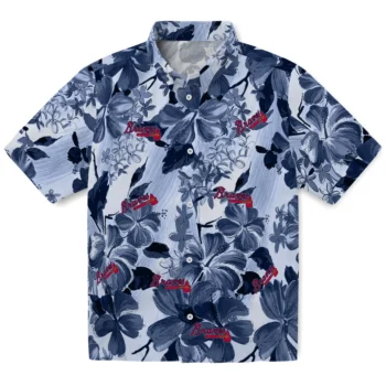 atlanta braves hibiscus arrangement navy hawaiian shirts best selling