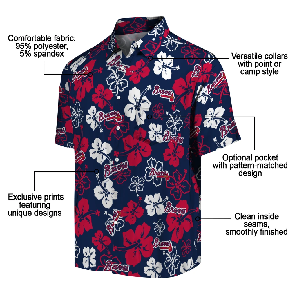 Atlanta Braves Hawaiian Shirt - Hibiscus Flower Design atlanta braves hibiscus bloom navy hawaiian shirts new arrival