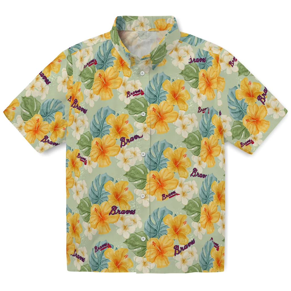 Atlanta Braves Hawaiian Shirt - Hibiscus Mood atlanta braves hibiscus mood pale lime yellow hawaiian shirts best selling