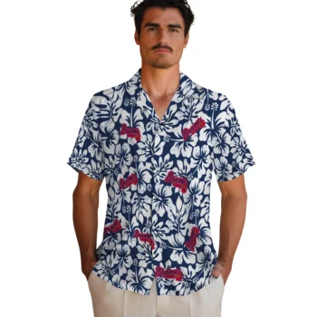 atlanta braves hibiscus motif navy white hawaiian shirts fashion forward
