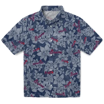 atlanta braves hibiscus oasis navy hawaiian shirts best selling